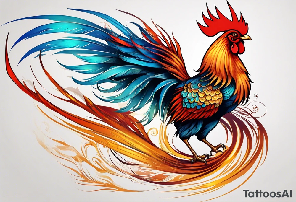 phoenix 
chinese 
rooster
long tail 
elegant 
wings down
long neck
long feathers
in flight tattoo idea