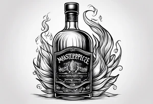 Flaming rag in whiskey bottle tattoo idea