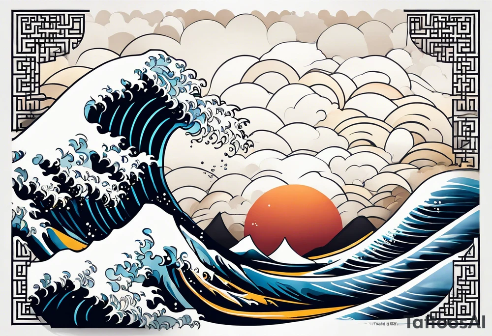 japanese wave. celtic pattern in the negative space tattoo idea
