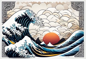 japanese wave. celtic pattern in the negative space tattoo idea