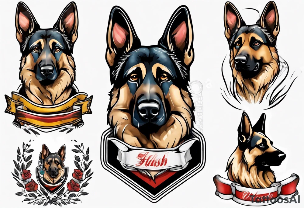 German Shepherd with banner underneath tattoo idea