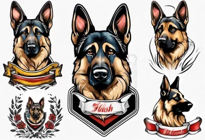 German Shepherd with banner underneath tattoo idea
