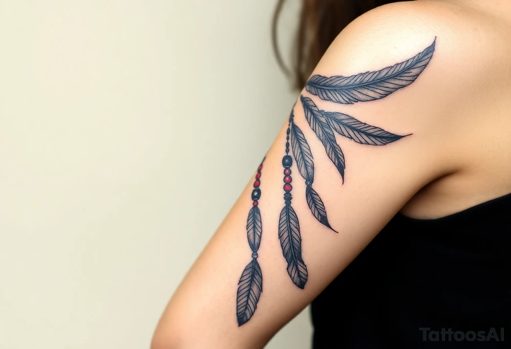 native dreamcatcher with flowing feathers and sacred beads tattoo idea
