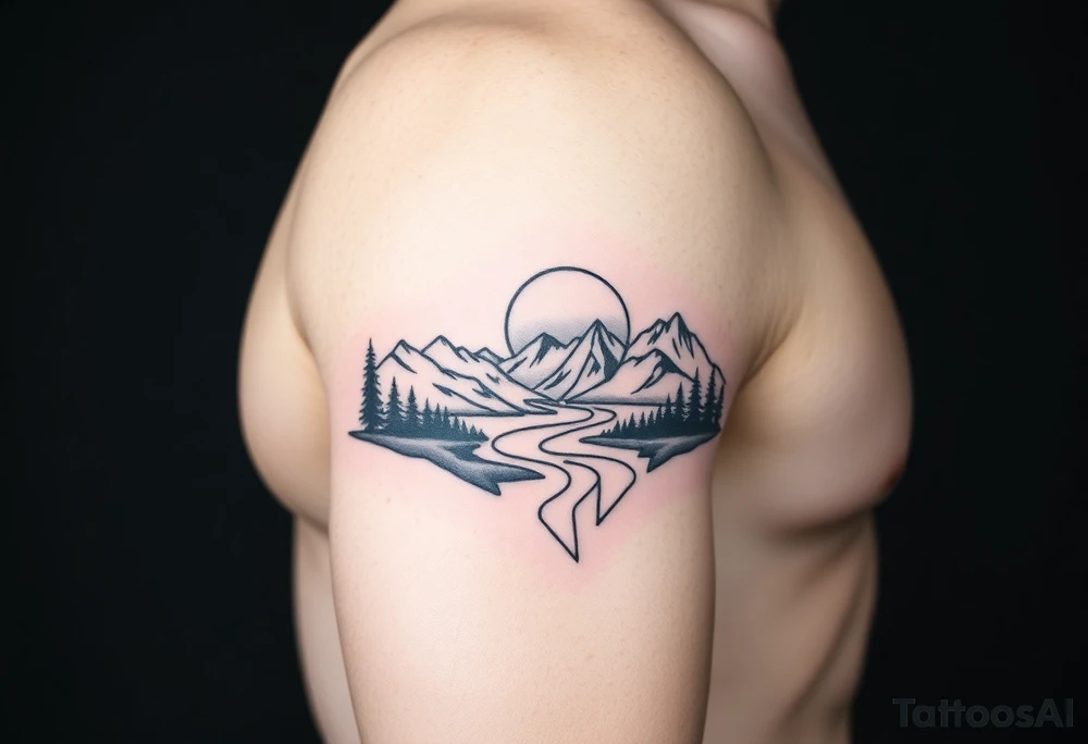 mountains. river and sunrise, tattoo idea