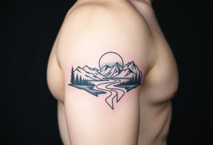 mountains. river and sunrise, tattoo idea