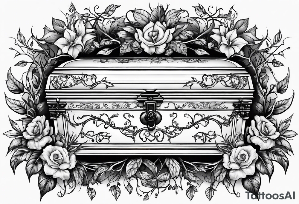 Leafy vines with casket tattoo idea