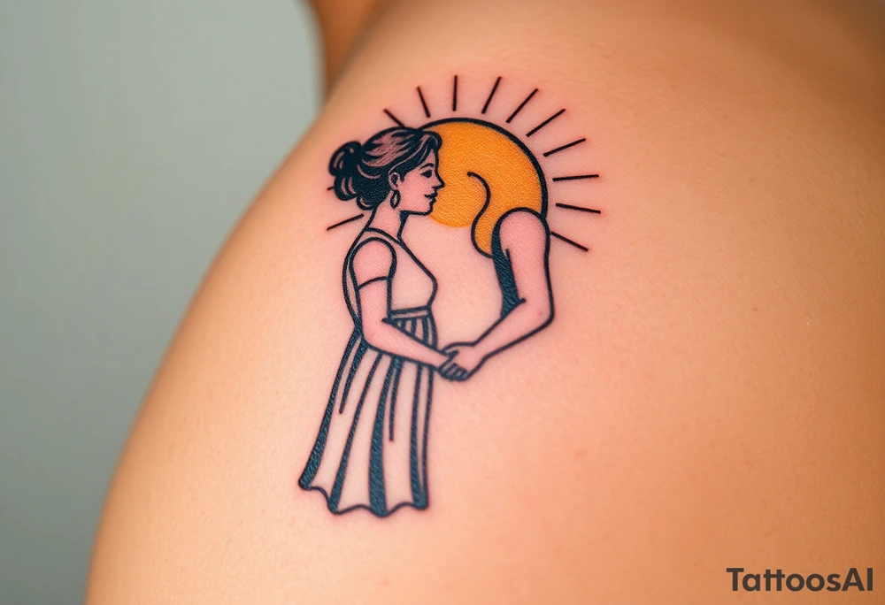 A couple standing at the altar, facing each other, bathed in a golden sunlight glow tattoo idea