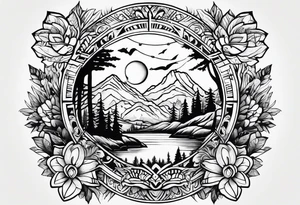 Mexican American inspired Tattoo that incorporates love for family and importance of building wealth. Include elements of the Pacific Northwest Forrest tattoo idea