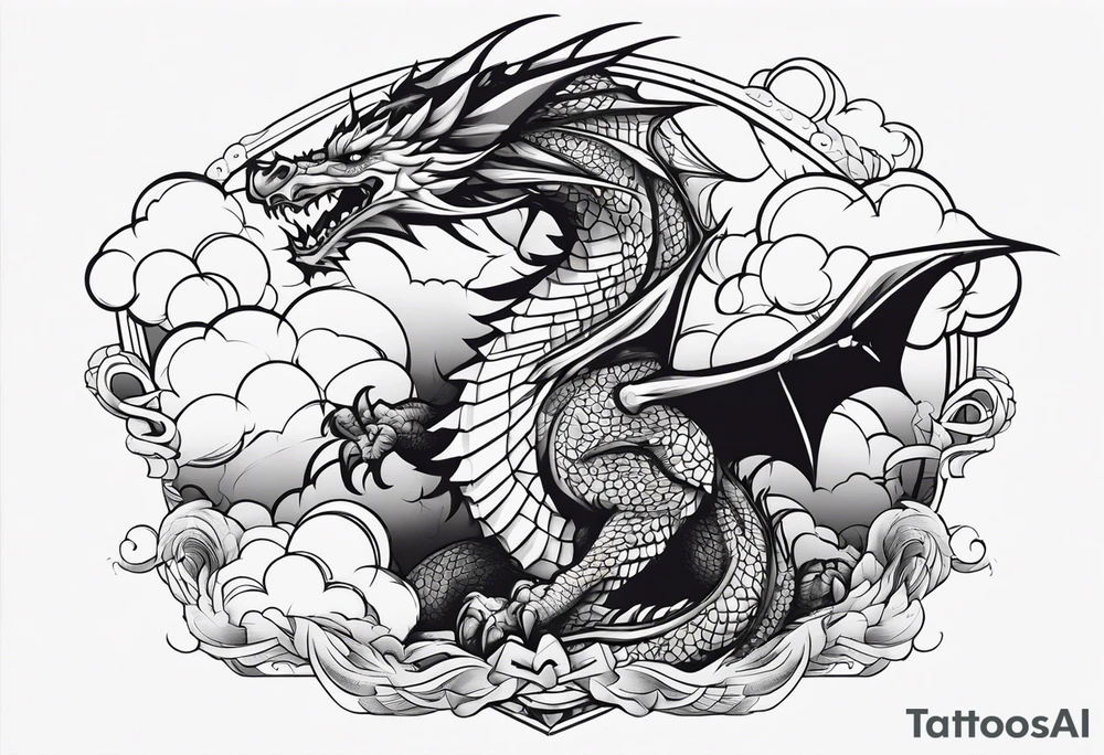 Dragon breaking through the clouds tattoo idea