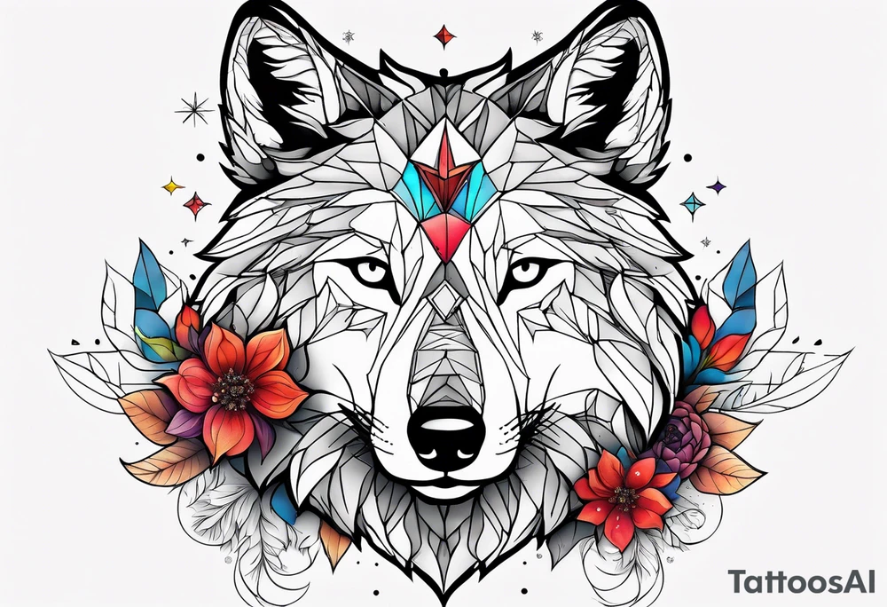 Constellation, animal wolf snow , géométric , flower tattoo idea