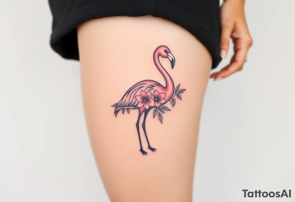 Flamingo made of hydrangea tattoo idea