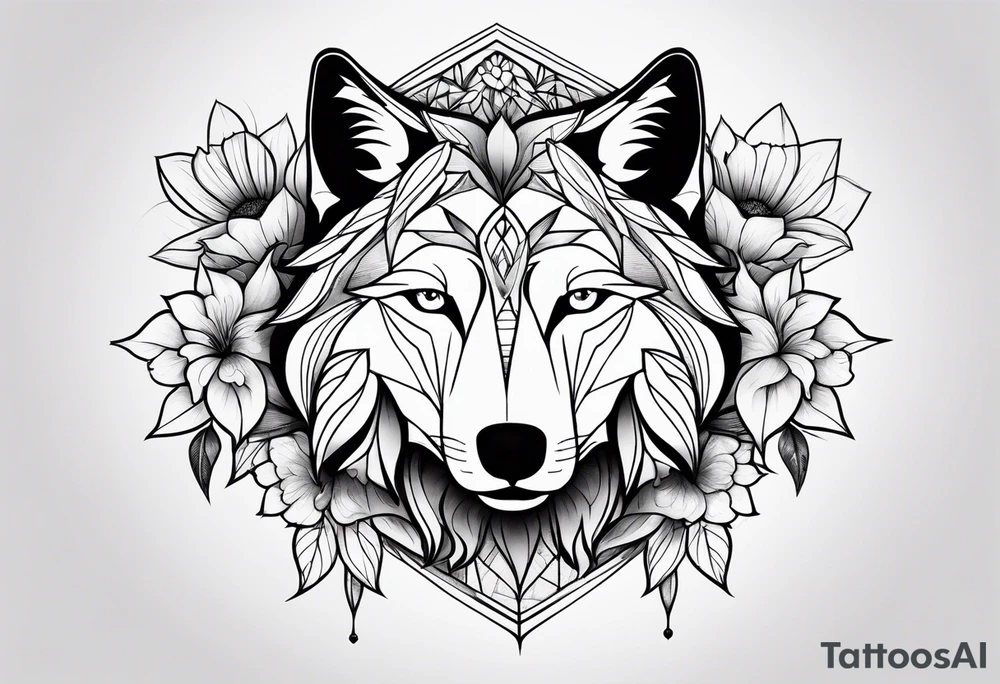 wolf flower tattoo idea