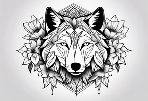wolf flower tattoo idea