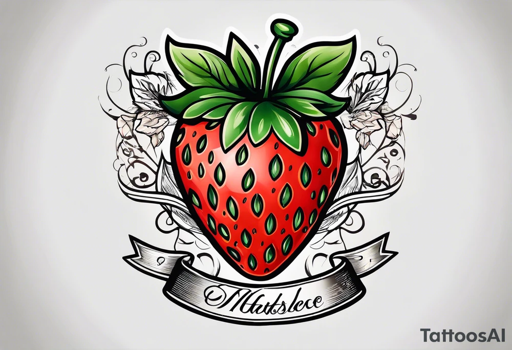 Simple strawberry with banner around it tattoo idea