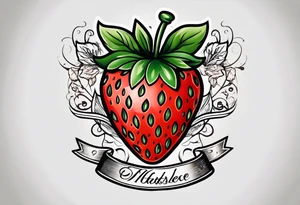 Simple strawberry with banner around it tattoo idea