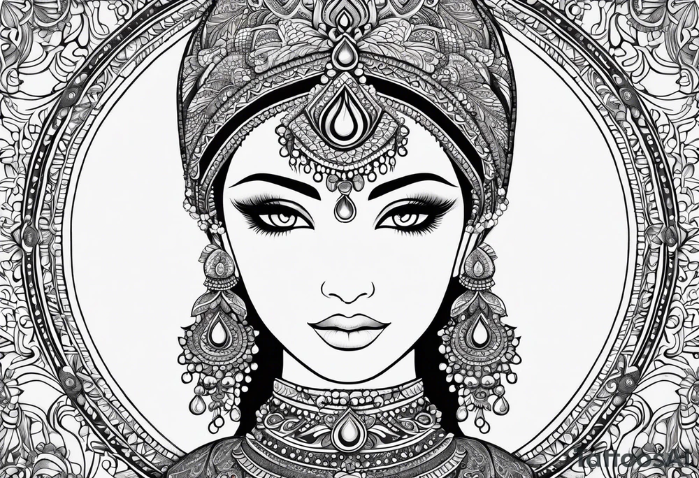 Full arm mandala henna female tattoo with mushroom henna at shoulder tattoo idea