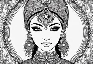 Full arm mandala henna female tattoo with mushroom henna at shoulder tattoo idea
