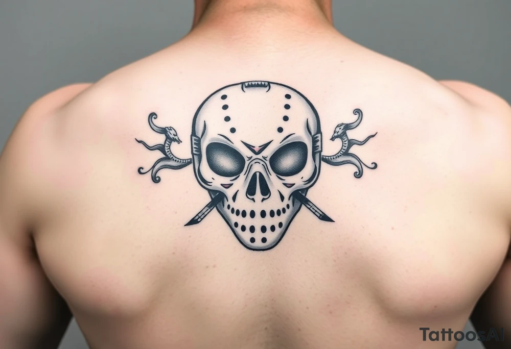 Skull with hockey mask initials GG tattoo idea