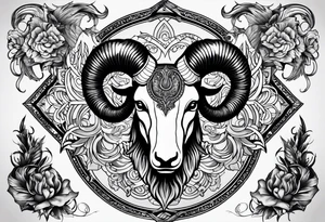 tattoo design containing the following objects: tattoo design containing the following subjects: ram's horns, warrior figure, angel tattoo idea