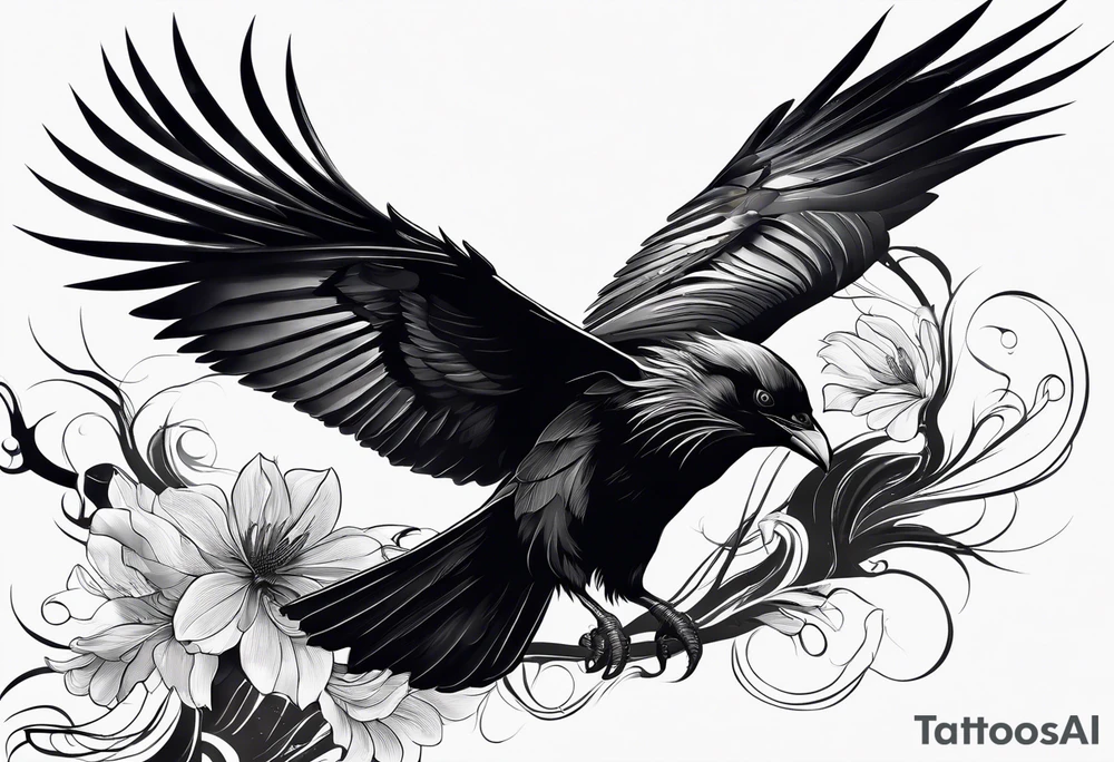 Beautiful women start turns in black raven tattoo idea