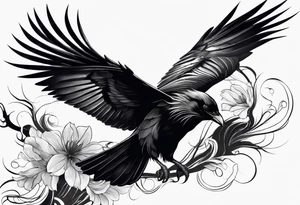 Beautiful women start turns in black raven tattoo idea