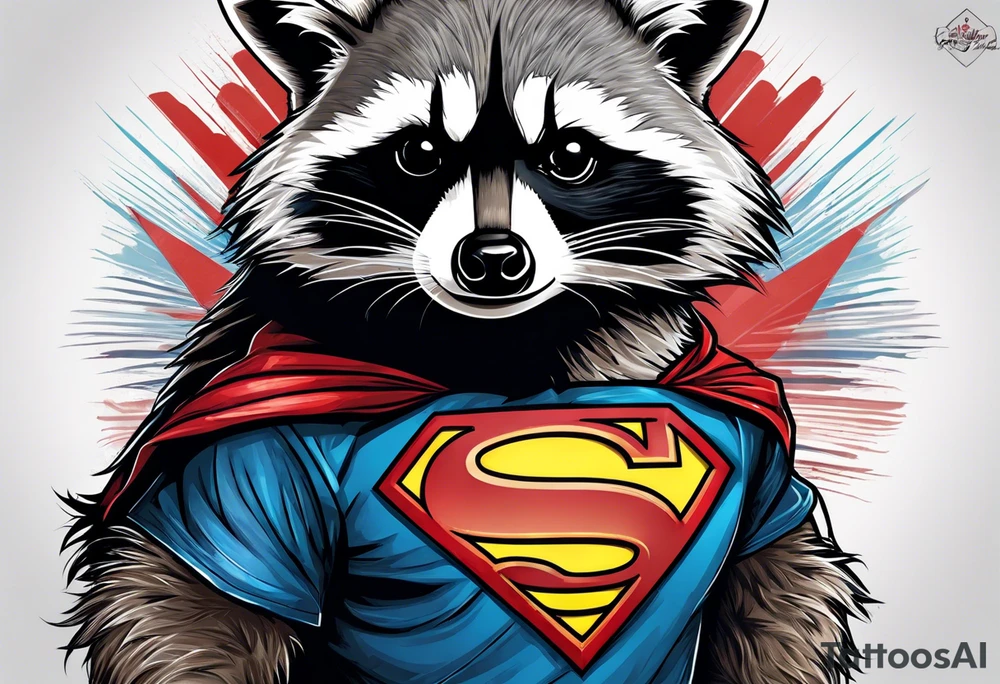 raccoon wearing a Superman t-shirt tattoo idea