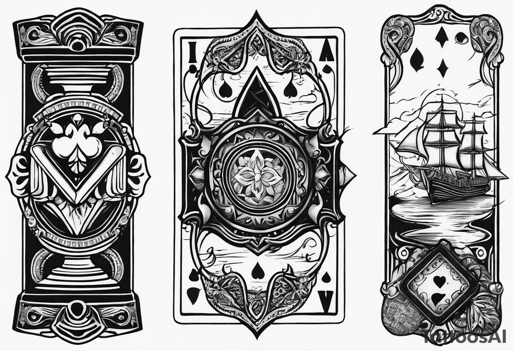 wild west sleeve with playing cards, dice tattoo idea