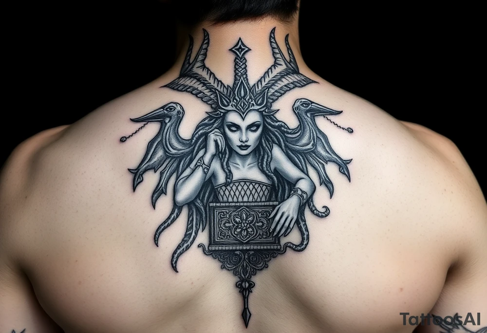 Hecate and Pandora's box, Greek mythology style tattoo idea