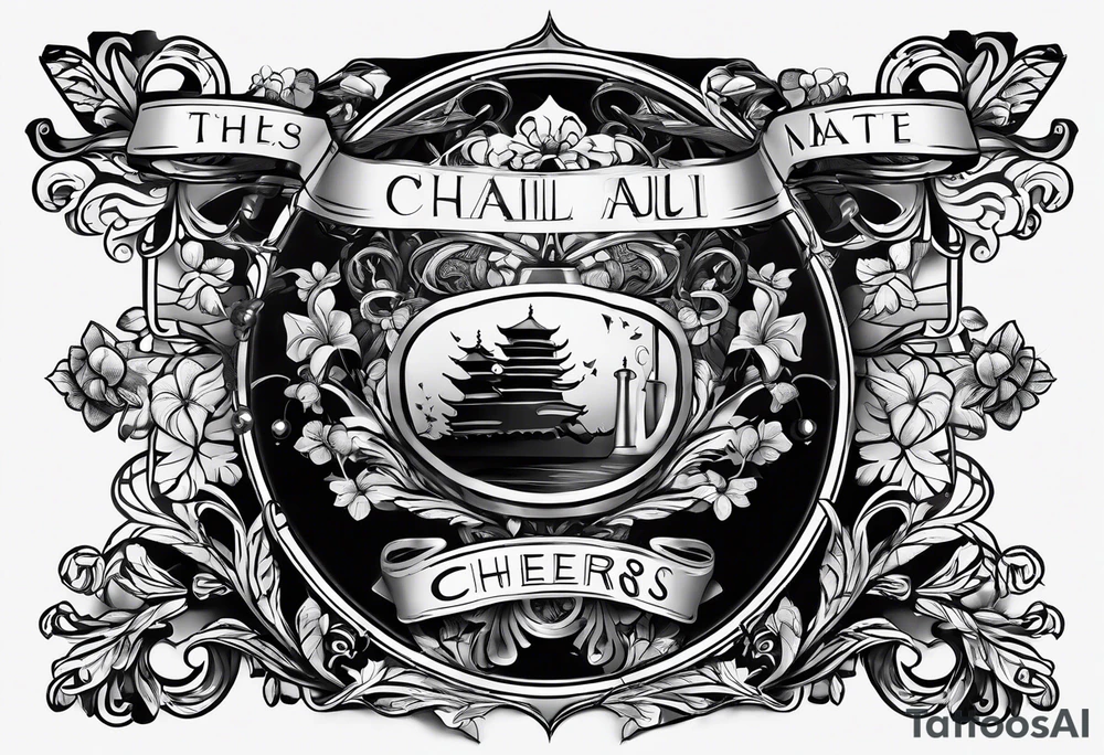 Cheers Mate text, armband +Cancer Ribbon +artistic tattoo idea