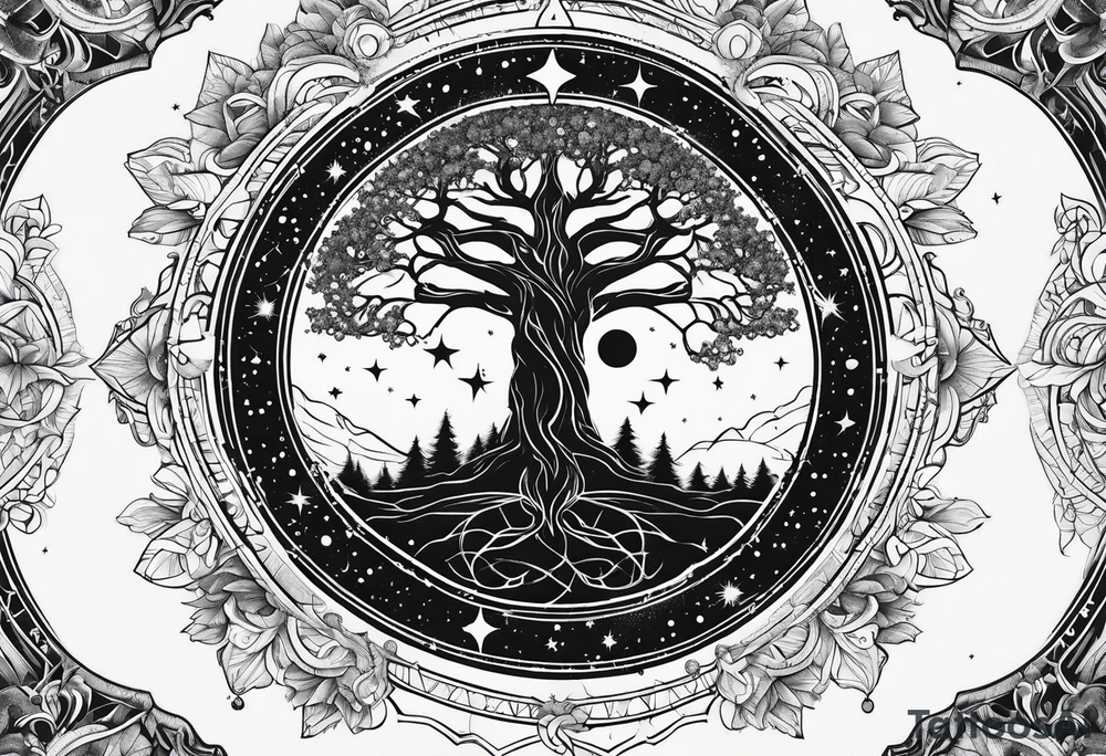 cosmic yggdrasil constellation tattoo idea