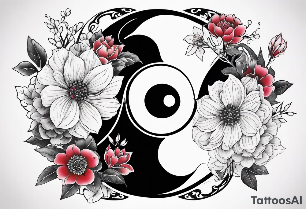 Best friend yin Yang incorporated with flowers tattoo idea