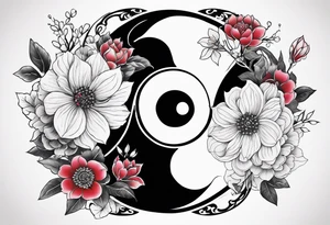 Best friend yin Yang incorporated with flowers tattoo idea