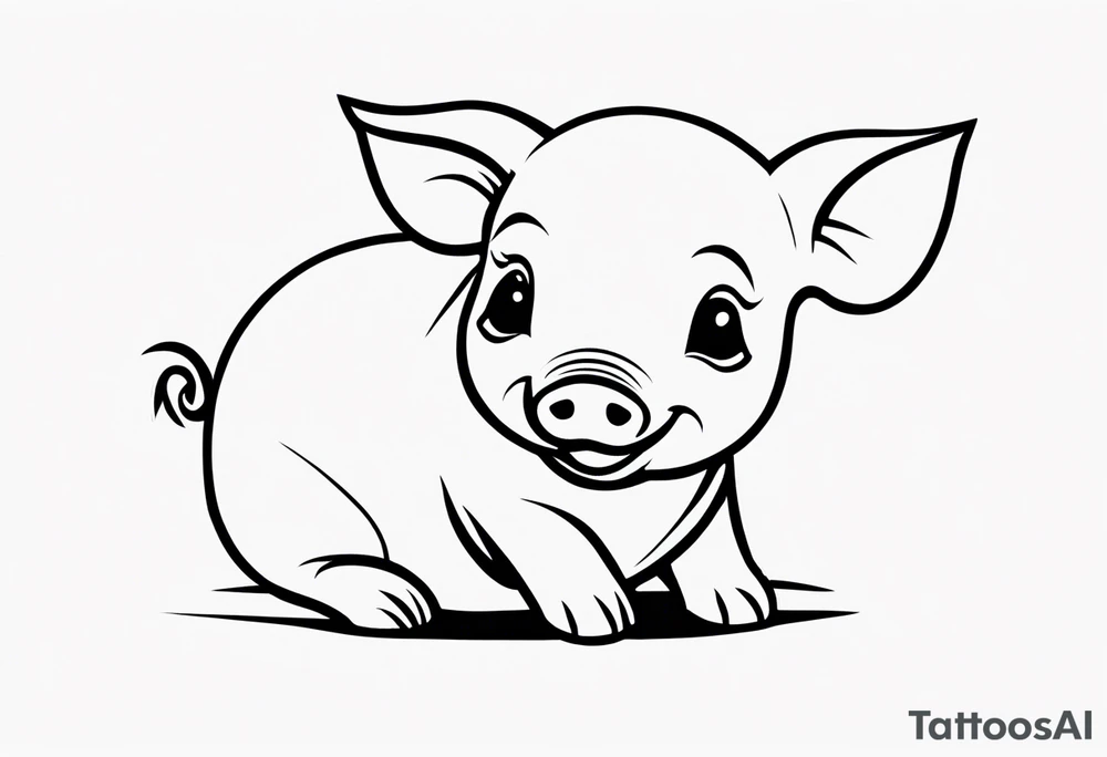 very cute piglet.
outline only.
black and white only.
only show the piglet. no extra lines or decoration.
no black shading tattoo idea