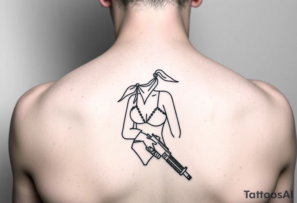 Girl wearing bandana in bikini holding gun tattoo idea