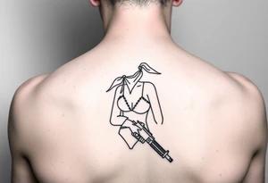 Girl wearing bandana in bikini holding gun tattoo idea