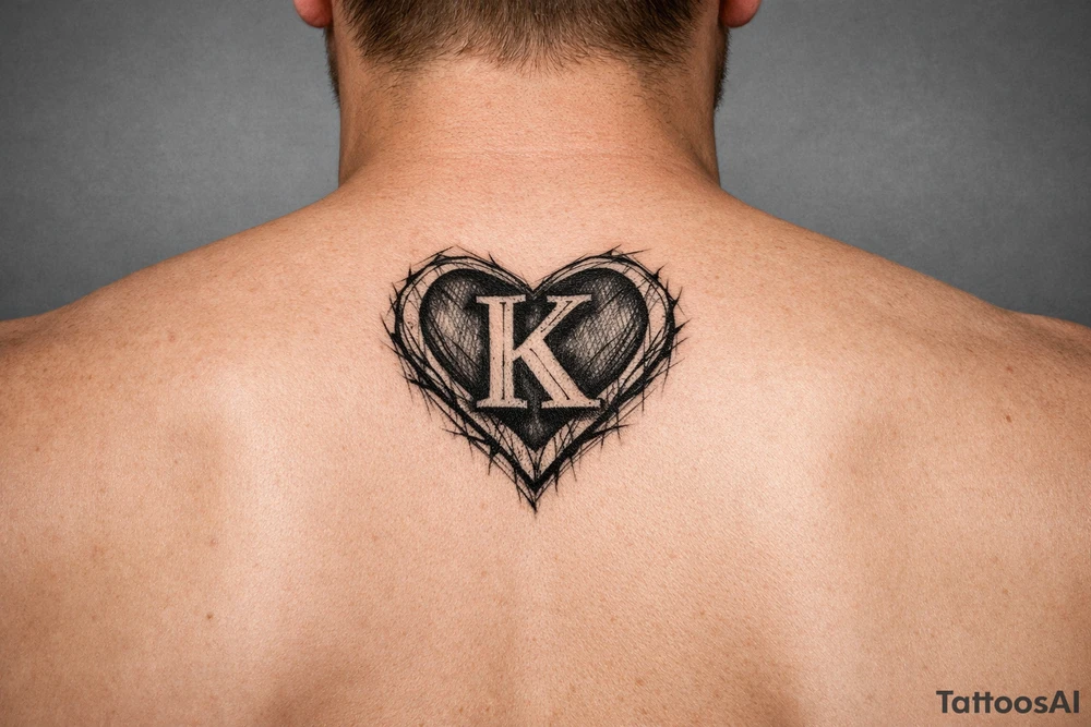 K in a heart behind ear tattoo idea