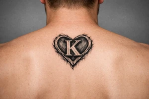 K in a heart behind ear tattoo idea