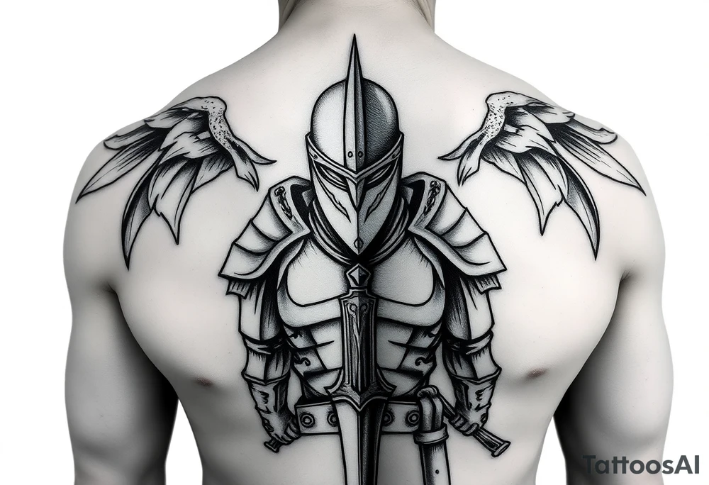 chest japan theme knight tattoo idea