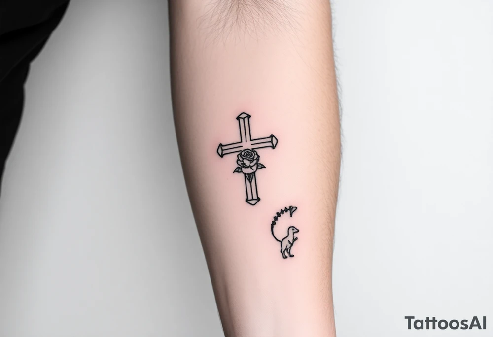 crosses with roses, bulldogs, paw print, dinosaur tattoo idea