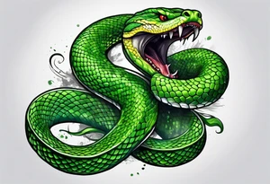 A green viper with mouth open showing fangs tattoo idea