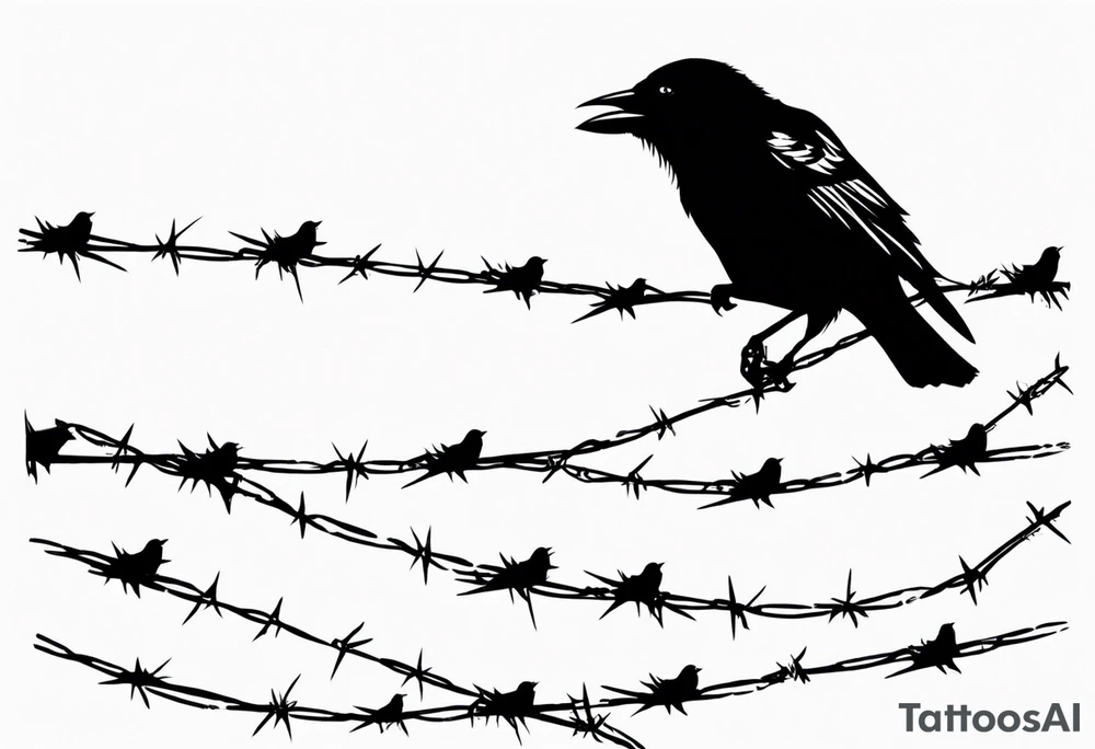 minimalist barbed wire starting from the shoulder to the arm with little crows like little kids draw them tattoo idea