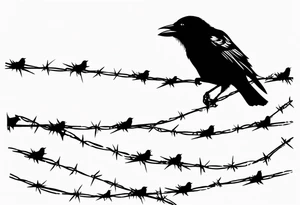 minimalist barbed wire starting from the shoulder to the arm with little crows like little kids draw them tattoo idea