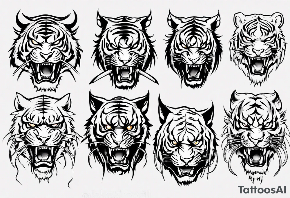 katana demon tiger head tattoo idea