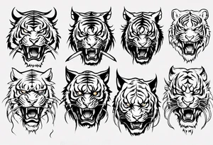 katana demon tiger head tattoo idea