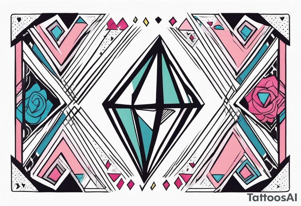 Sleeve on the forearm with a diamond in the middle tattoo idea