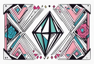 Sleeve on the forearm with a diamond in the middle tattoo idea