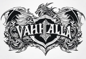 Valhalla sword shield dragon fire tattoo idea