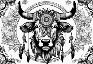 Native american taurus, flowers, dream catcher, tattoo idea