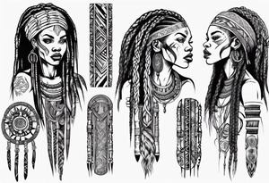 African female Viking  full body 
slim long face small mouth long braided hair tattoo idea