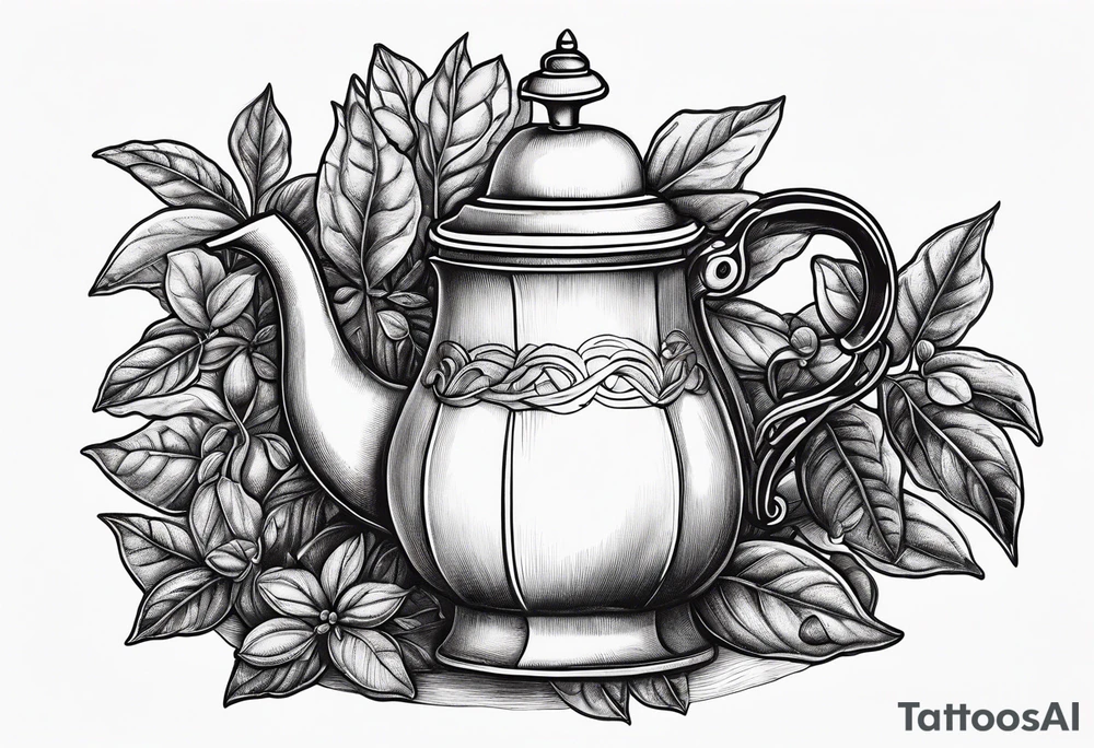 Coffee pot with coffee plant growing out of it tattoo idea